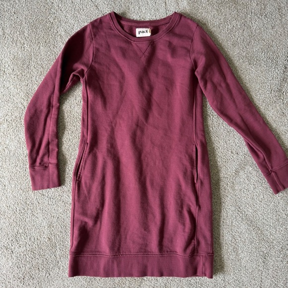Pact Downtime 100% Cotton Sweatshirt Dress S Cabernet NEW Pullover Has Pockets - Picture 3 of 5